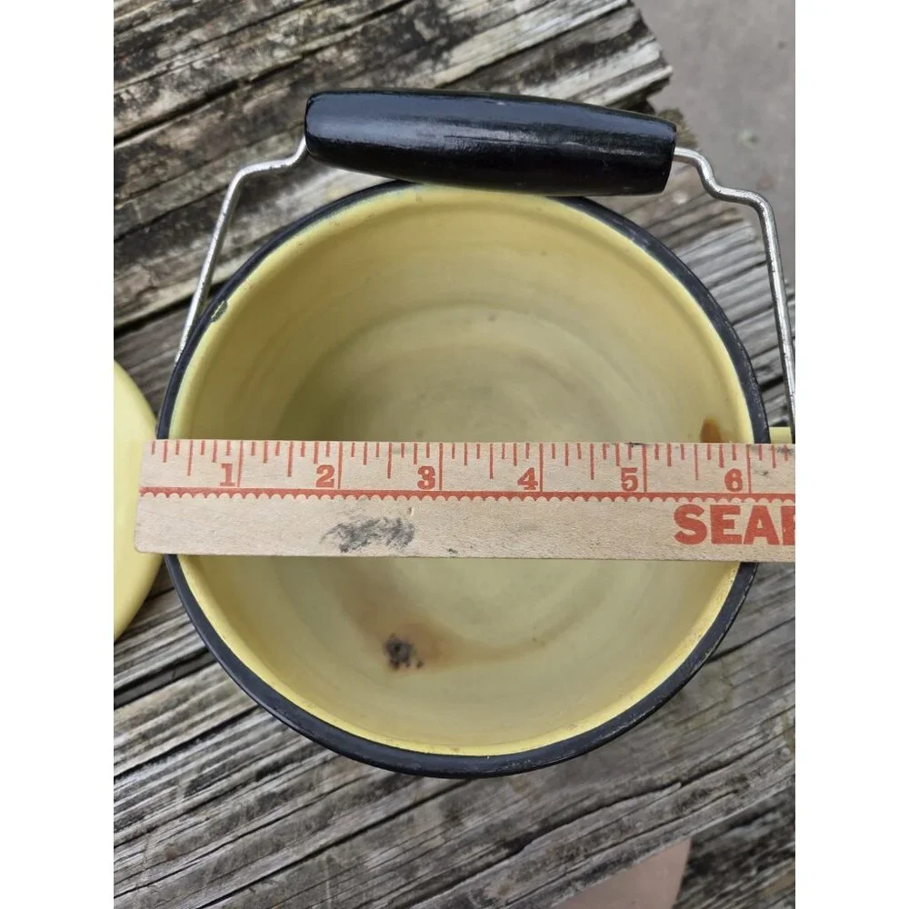 Vintage yellow enamel teapot With Lid Enamelware‎ Bail Handle